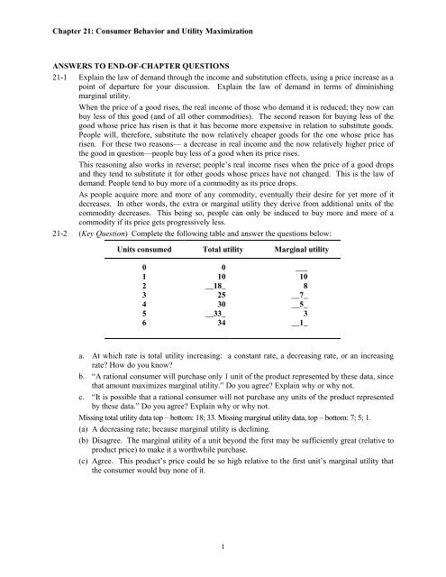 Chapter 21: Consumer Behavior and Utility Maximization - cserge-ucl