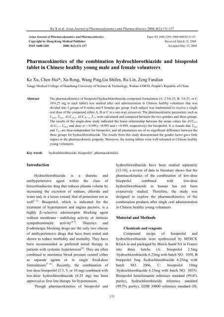 Pharmacokinetics of the combination hydrochlorothiazide and ...