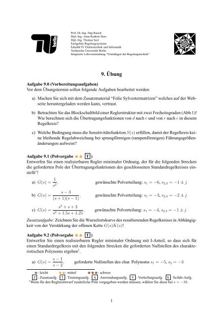 Übung 9 - Fachgebiet Regelungssysteme TU Berlin