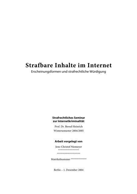 Strafbare Inhalte im Internet - Jens-Christof Niemeyer