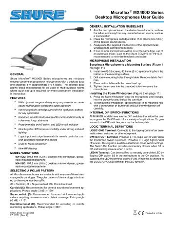 Shure Microflex MX400D Series User Guide - zZounds.com