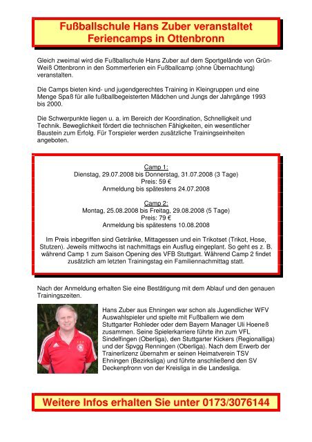 Fußballschule Hans Zuber veranstaltet Feriencamps in Ottenbronn ...