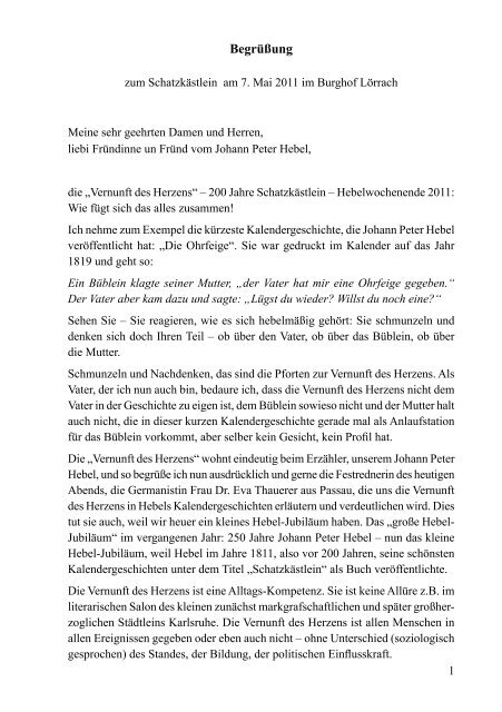 Begrüßung - beim Hebelbund Lörrach