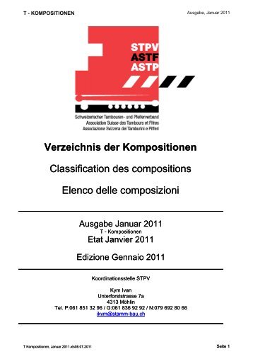 Verzeichnis der Kompositionen Classification des compositions ...