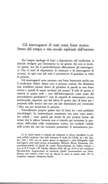 Gli interrogatori di testi come fonte storica Senso del tempo e vita ...