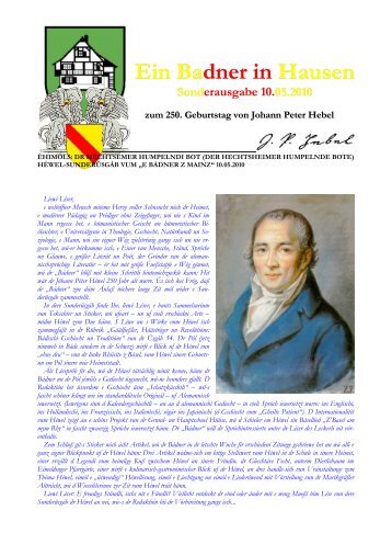 Sonderausgabe 250. Geburtstag Johann Peter ... - E Badner z Mainz