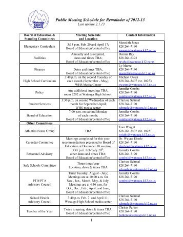 Schedule of WCS Public Meetings - Watauga County Schools