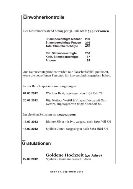 Wasterkinger Mitteilungsblatt September - Gemeinde Wasterkingen