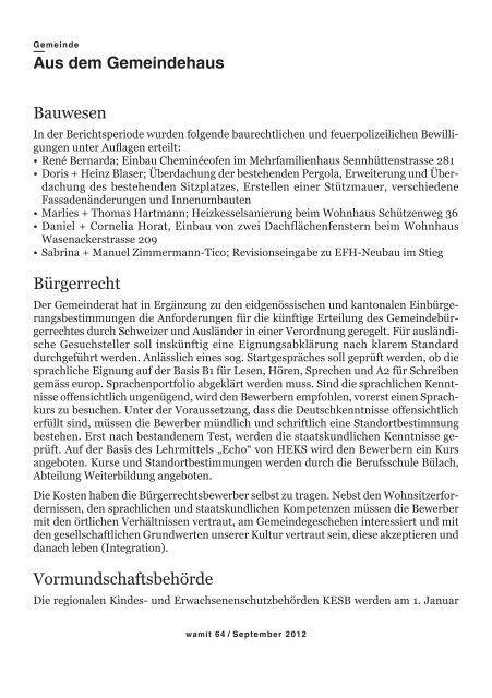 Wasterkinger Mitteilungsblatt September - Gemeinde Wasterkingen
