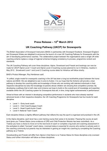 Press Release – 12 March 2012 UK Coaching Pathway (UKCP) - BASI