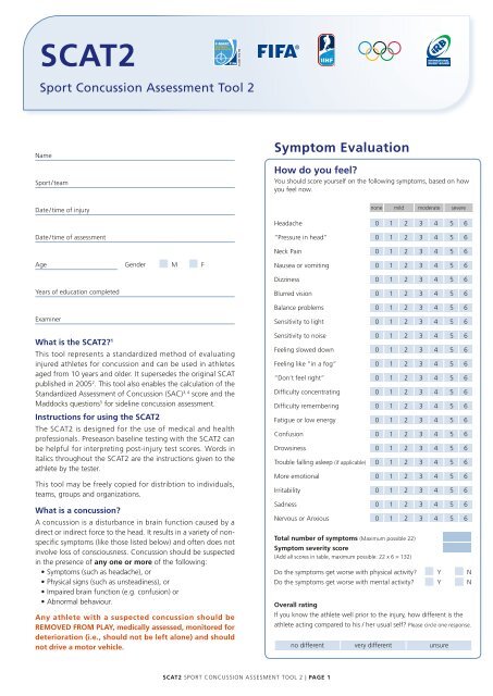 Sport Concussion Assessment Tool 2