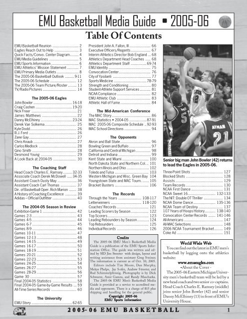 EMU Basketball Media Guide • 2005-06 - Eastern Michigan Eagles ...