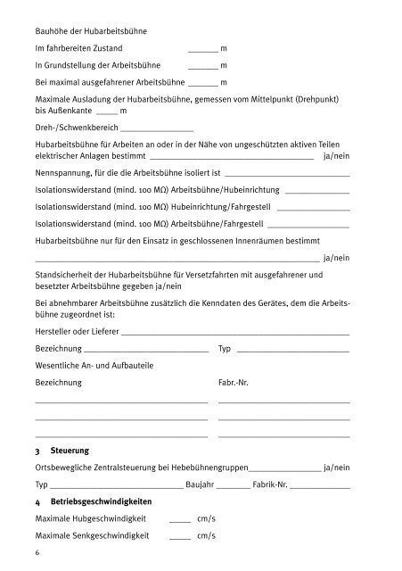 Prüfbuch für Hebebühnen GUV-G 945-1 - Unfallkasse NRW