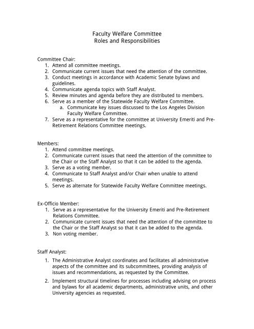 Faculty Welfare Committee Roles And Responsibilities Ucla