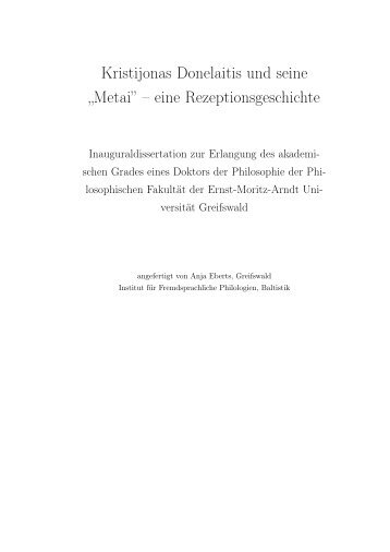 Kristijonas Donelaitis und seine „Metai” – eine Rezeptionsgeschichte