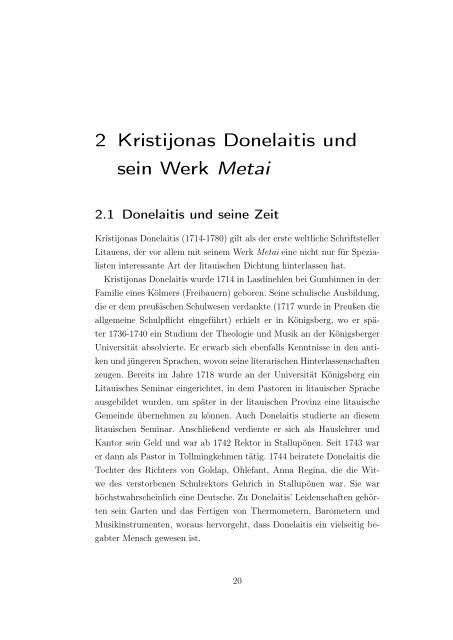 Kristijonas Donelaitis und seine „Metai” – eine Rezeptionsgeschichte