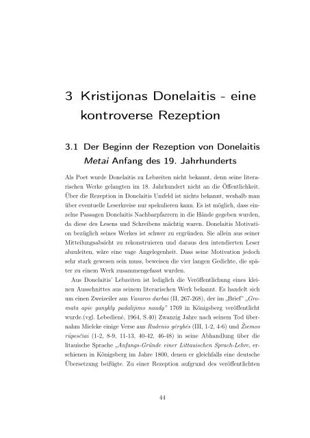 Kristijonas Donelaitis und seine „Metai” – eine Rezeptionsgeschichte