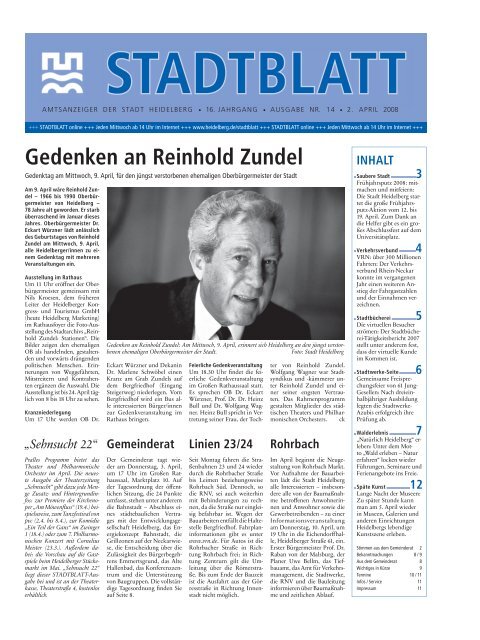 Gedenken an Reinhold Zundel - Stadt Heidelberg