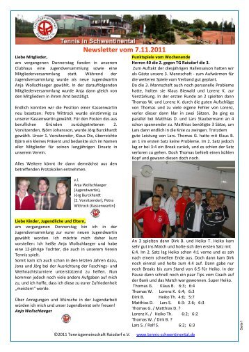 Newsletter vom 7.11.2011 - Tennis in Schwentinental
