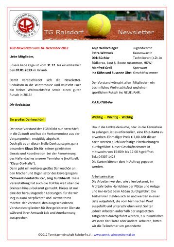 TGR-Newsletter vom 18. Dezember 2012 Liebe Mitglieder, unsere ...