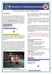 Tennis-Newsletter vom 29. August 2011 - Tennis in Schwentinental