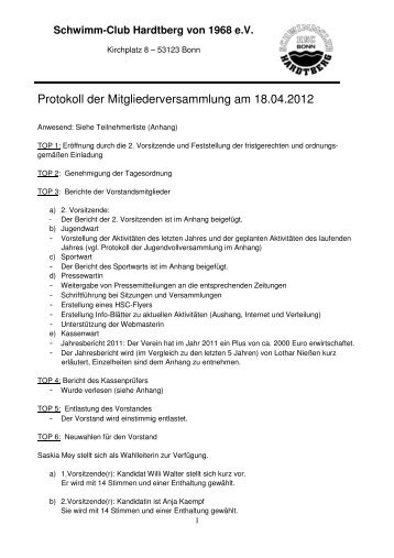 Protokoll der Mitgliederversammlung am 18.04.2012