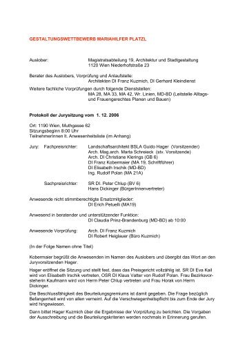 Protokoll der Sitzung des Preisgerichts vom 01.12.2006