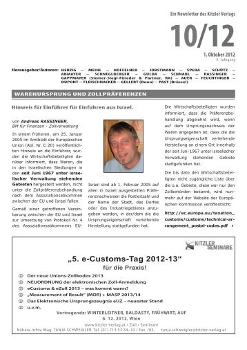 „5. e-Customs-Tag 2012-13“ - Kitzler Verlag