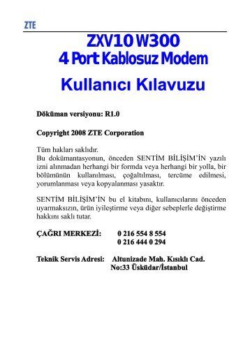 ZXV10 W300 4 Port Kablosuz Modem Kullanıcı Kılavuzu - ZTE