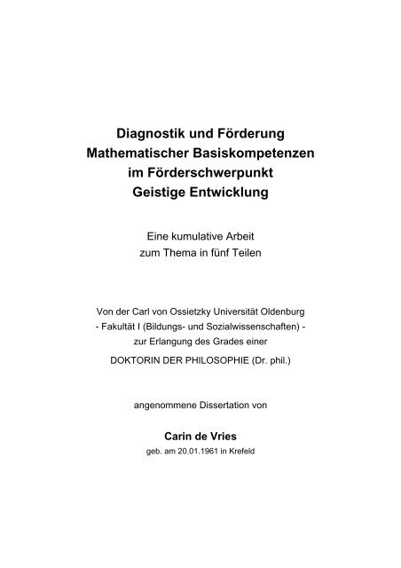 Diagnostik und Förderung Mathematischer Basiskompetenzen im ...