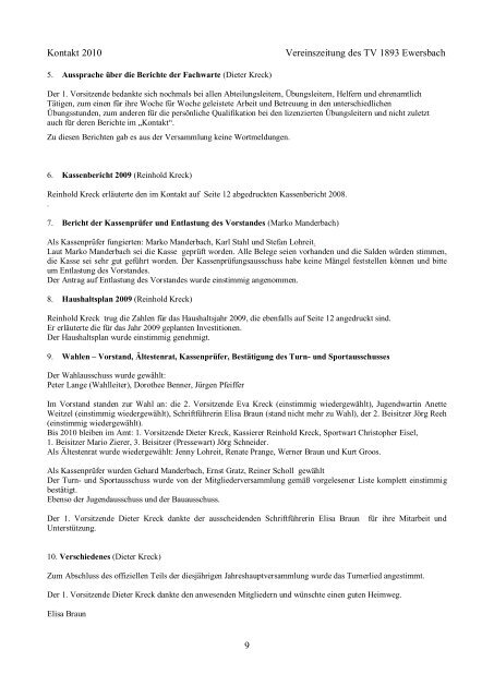 Vereinszeitschrift Kontakt 2010 - TV 1893 Ewersbach e.V.