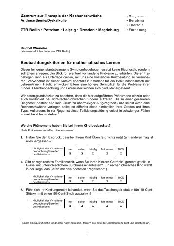 Beobachtungskriterien für mathematisches Lernen (als pdf ... - ZTR