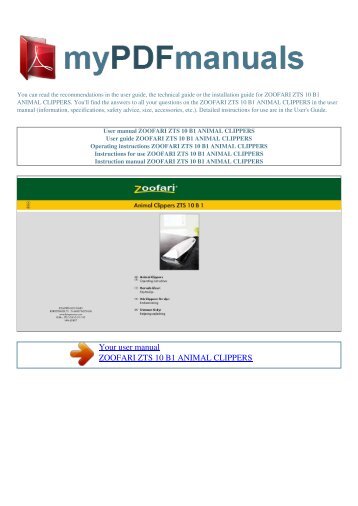 User manual ZOOFARI ZTS 10 B1 ANIMAL CLIPPERS - MY PDF ...