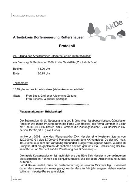Protokoll - Ruttershausen