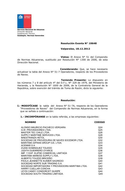 Resolución Exenta N° 10648-18.12.12 - Servicio Nacional de ...