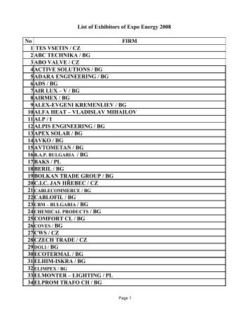 List of Exhibitors of Expo Energy 2008 No FIRM 1 ... - Bulgarreklama