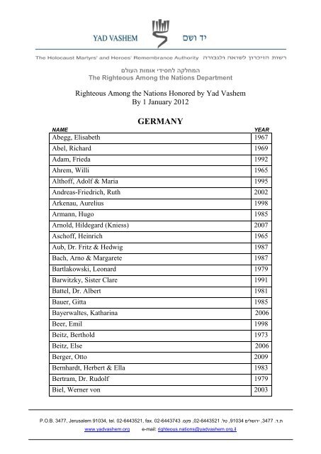 Righteous Among the Nations from Germany ... - Yad Vashem