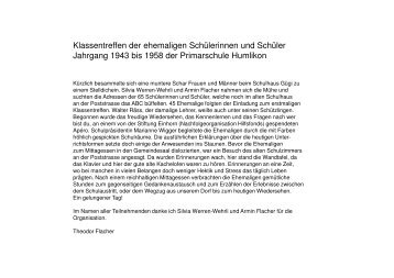 Klassentreffen Jahrgang 1943 bis 1958 - auf Humlikon.ch