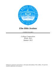 view a sample course syllabus - Elim Bible Institute