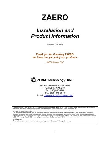 ZAERO Installation Notes - Zona Technology