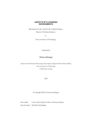 ASPECTS OF E-LEARNING ENVIRONMENTS Dissertation for the ...