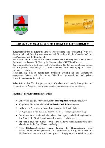 Infoblatt der Stadt Elsdorf für Partner der Ehrenamtskarte