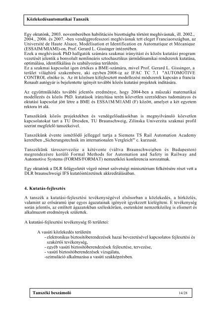 Tanszéki beszámoló 2002-2007 - Közlekedésmérnöki és ...