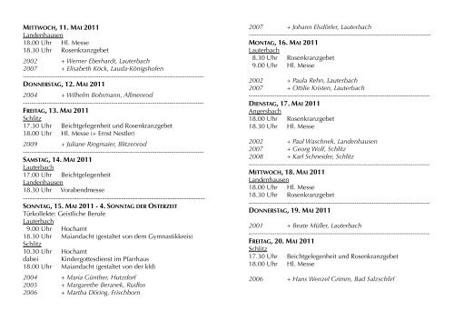 SAMSTAG, 16. A SONNTAG, 17. A PRIL 2011 - P