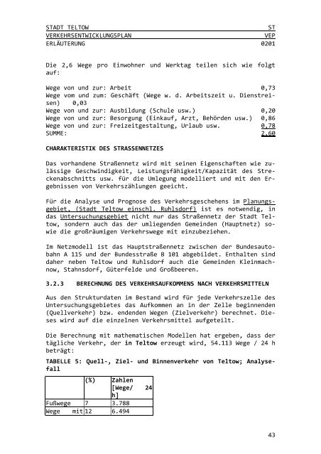 stadt teltow st verkehrsentwicklungsplan vep ... - der Stadt Teltow