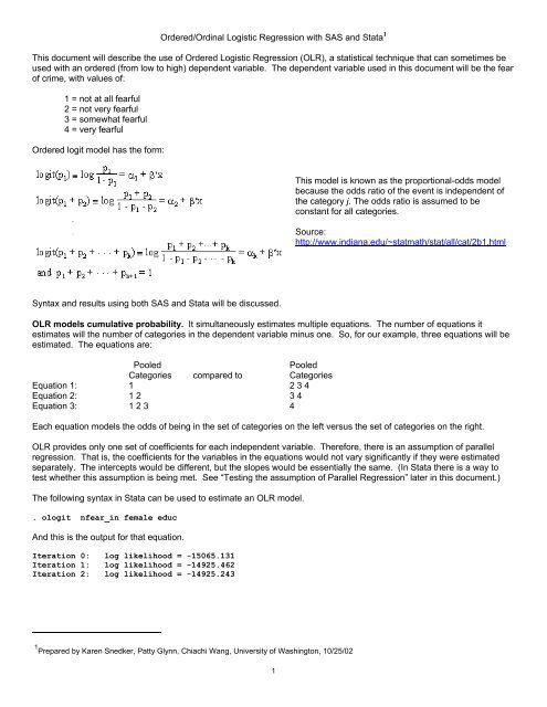 Ordered/Ordinal Logistic Regression with SAS and Stata1 This ...