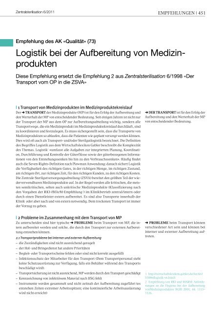 Logistik bei der Aufbereitung von Medizin- produkten - DGSV