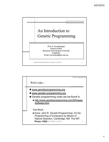 An Introduction to Genetic Programming - Research @ VTU