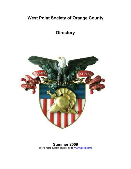 West Point Society of Orange County Directory Summer 2009
