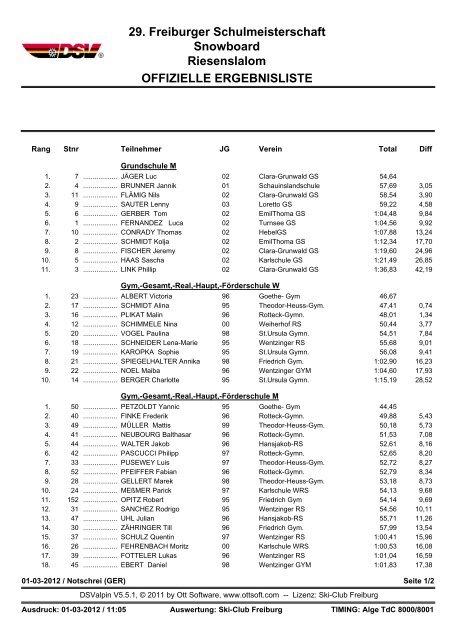 29. Freiburger Schulmeisterschaft Snowboard ... - Ski-Club Freiburg